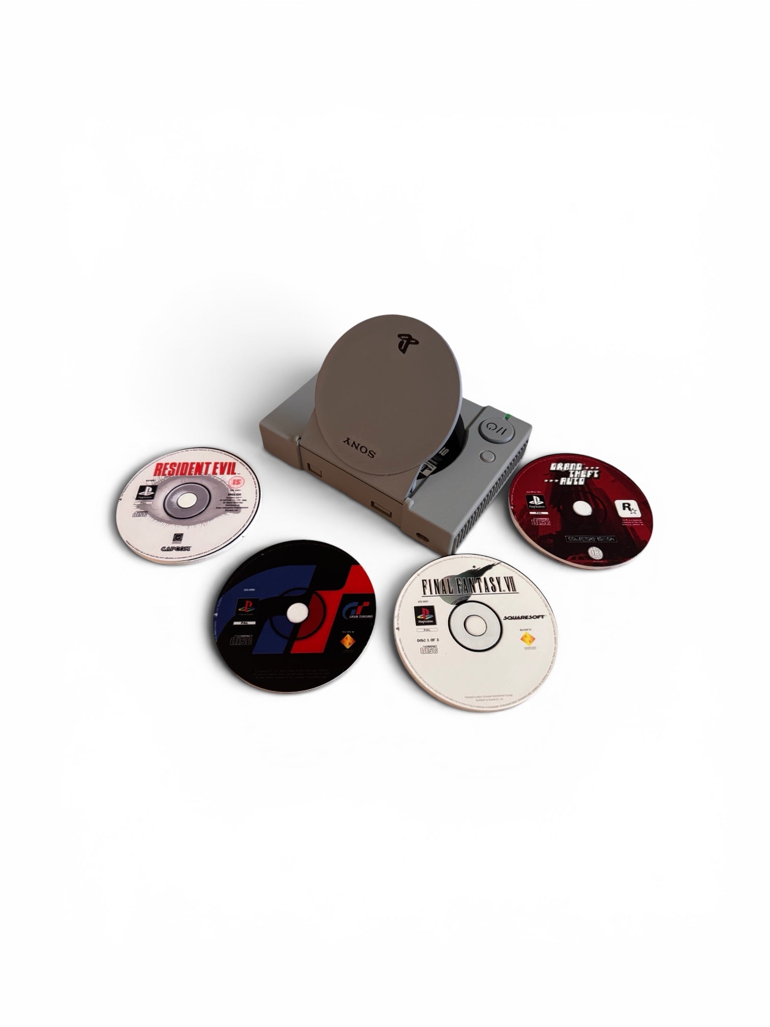 3D printed PS1 coaster holder with set of 5 3D inked coasters