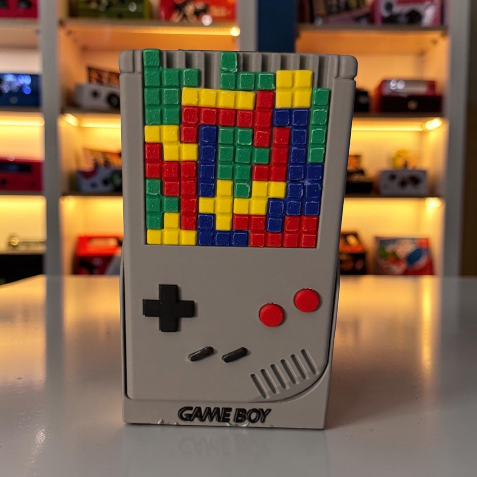 3D printed gameboy with sliding Tetris pieces