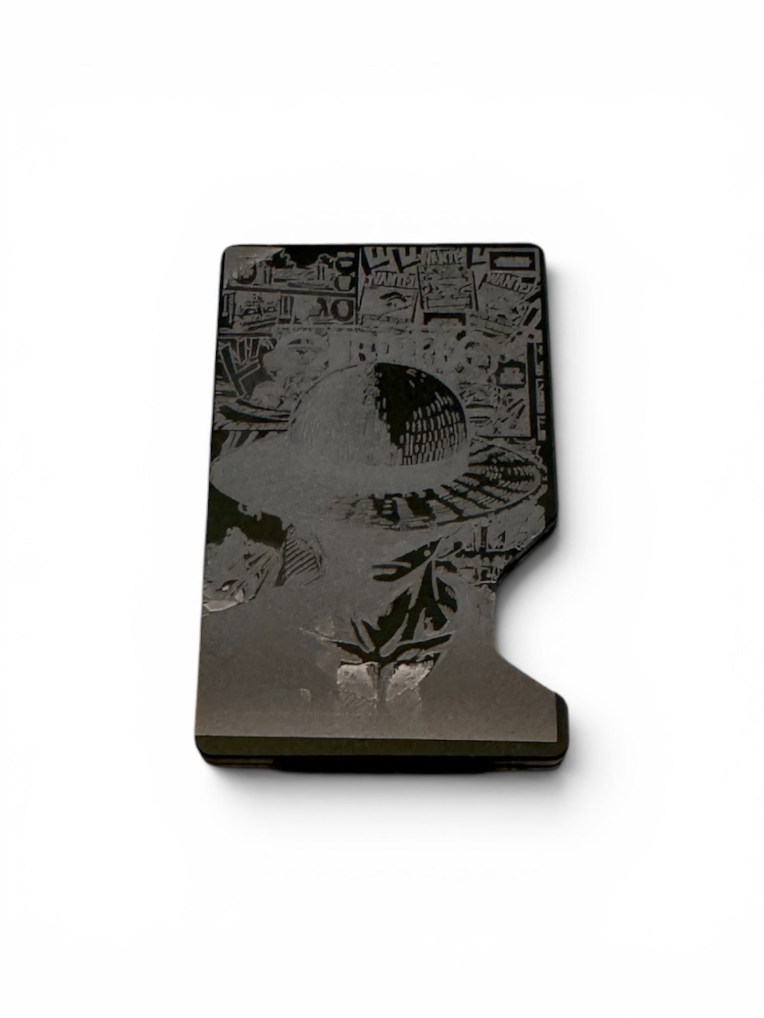 Engraved aluminum wallet with belt clip