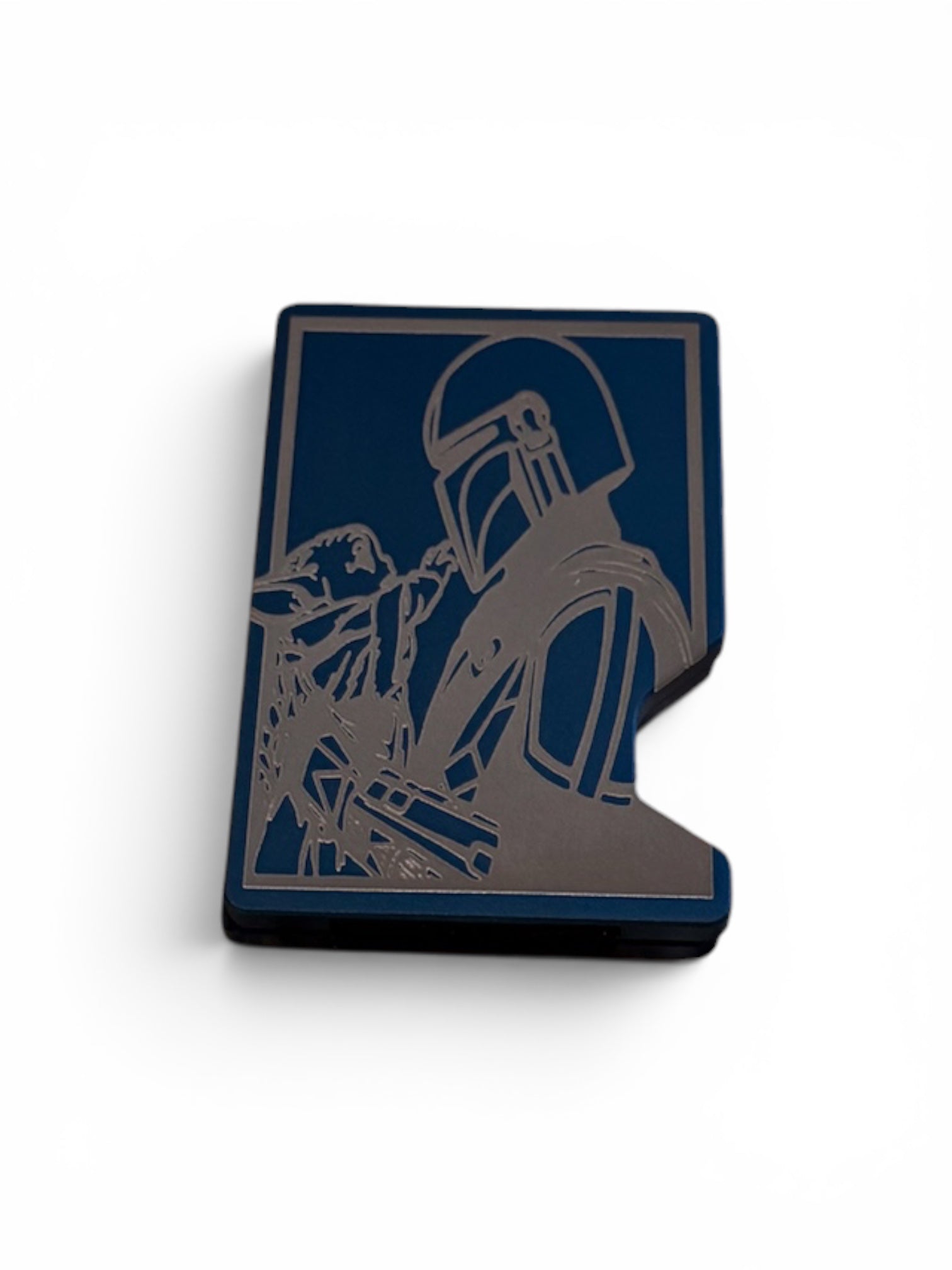 Engraved aluminum wallet with belt clip