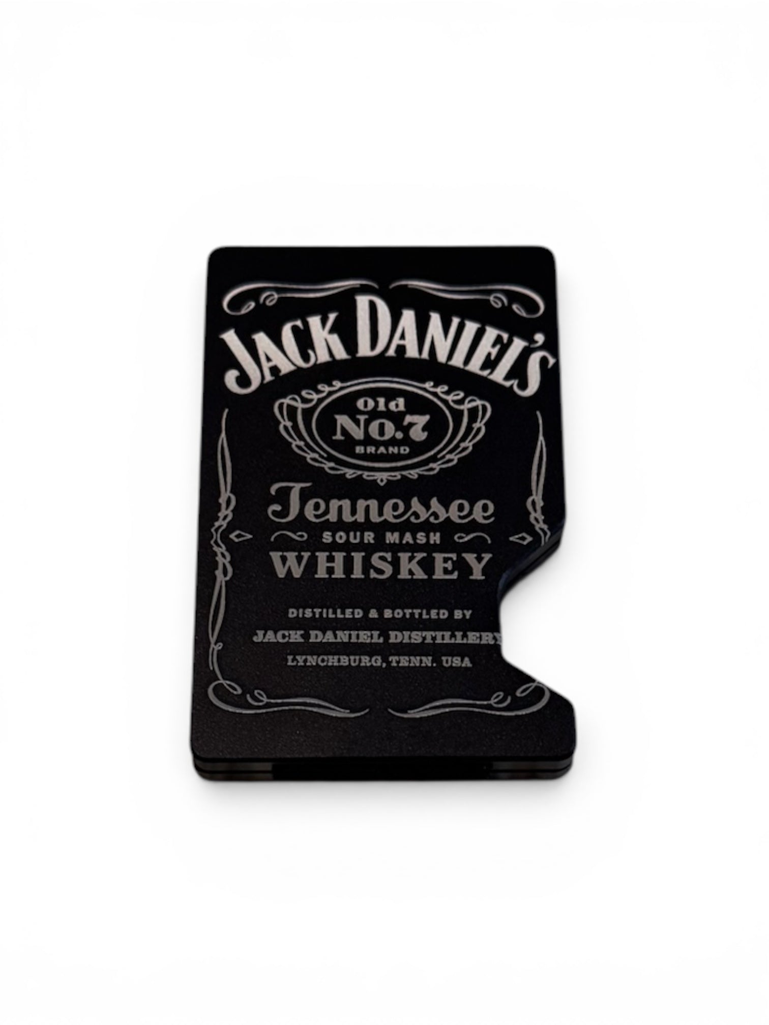 Engraved aluminum wallet with belt clip